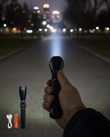 Yüksek Lümenli Şarjlı El Feneri 9000mah Güçlü Işık Ve Taşıma Çantalı Set