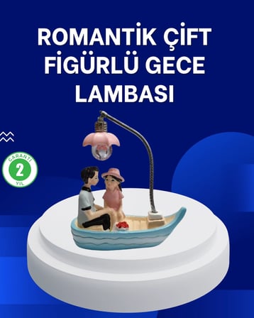 Romantik Sandal Üzerinde Çift Figürü Led Gece Lambası Masa Dekoru