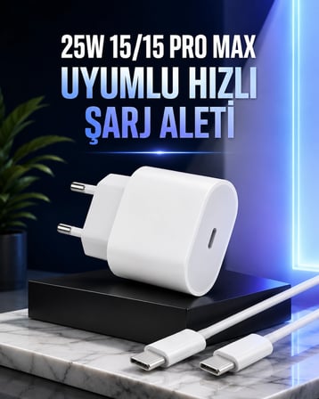 Güç Adaptörü Ve Kablosu Şarj Aleti 15/15 Pro Max Uyumlu Hızlı Şarj