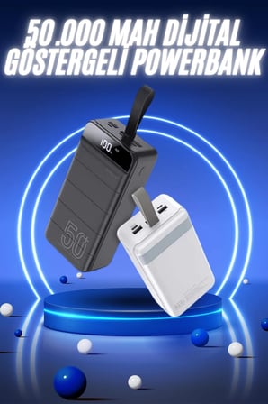 50.000 Mah Powerbank Turbo Hızlı Led Göstergeli Android İos Uyumlu Taşınabilir Askılı