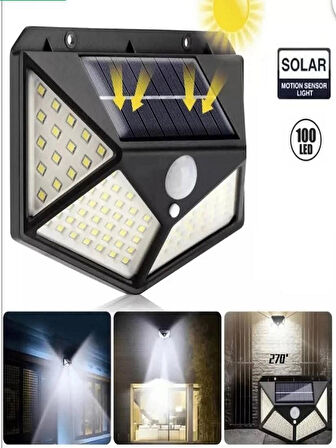 100 Ledli 3 ModGüneş Enerjili Solar Lamba Bahçe Yazlık Ev Led Hareket Sensörlü 4 Taraflı Aydınlatma