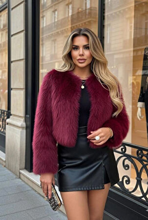 BİSİKLET YAKA UZUN KOLLU KÜRK CEKET