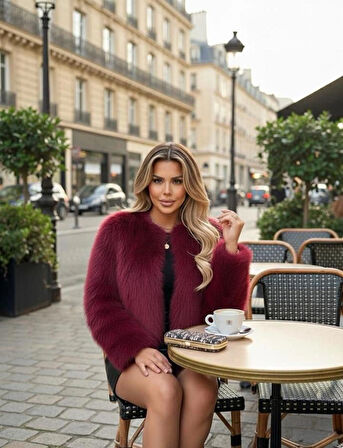 BİSİKLET YAKA UZUN KOLLU KÜRK CEKET