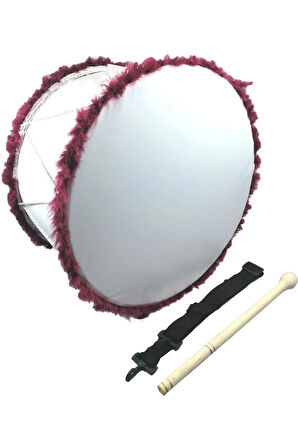 Kına Davulu Kırmızı Ledli (Pilsiz) Bordo Tüylü 50 Cm