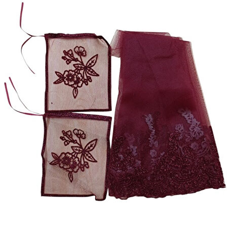 Gelin Eşarbı Bordo Fiyonklu