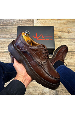 HAKİKİ DERİ KROKO DESENLİ POLİ KALIN TABAN GÜNLÜK ERKEK AYAKKABI