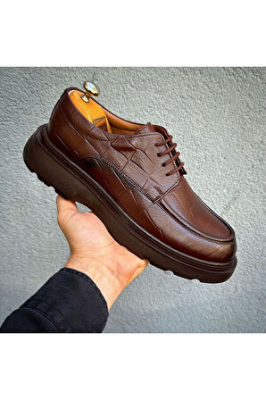 HAKİKİ DERİ KROKO DESENLİ POLİ KALIN TABAN GÜNLÜK ERKEK AYAKKABI