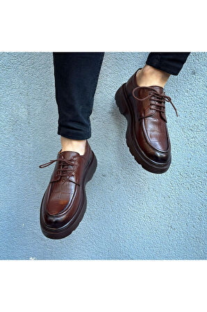 HAKİKİ DERİ KROKO DESENLİ POLİ KALIN TABAN GÜNLÜK ERKEK AYAKKABI
