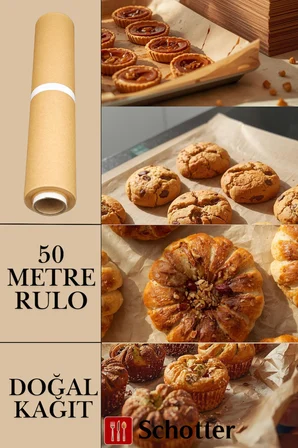 Kraft Pişirme Kağıdı 37 cm x 50 m Doğal Ağartılmamış Doğal Kokusuz Rulo Pişirme Kağıdı