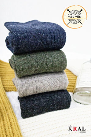 4'lü Kışlık Thermal Etkili Ince Örgülü Çorap, Lambswool Yünlü (kuzu Yünlü)