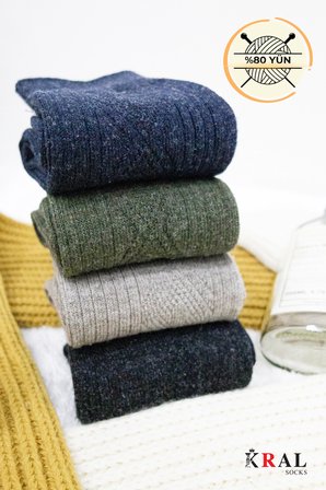 4'lü Kışlık Thermal Etkili Ince Örgülü Çorap, Lambswool Yünlü (kuzu Yünlü)