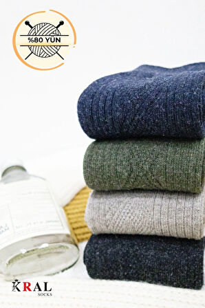 4'lü Kışlık Thermal Etkili Ince Örgülü Çorap, Lambswool Yünlü (kuzu Yünlü)