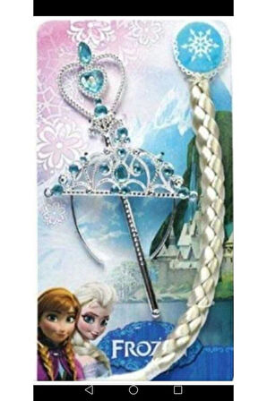 Çocuk Karlar Üllkesi Frozen Elsa Anna Sihirli Asa Saç Ve Taç Seti