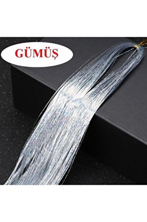 Saç Simi Gümüş - Saça Pratik Bağlanan Hair Tinsel 110-120 Cm Uzunluğunda