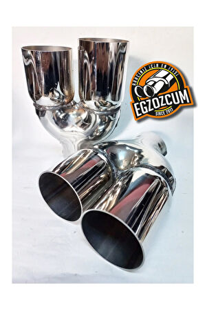 Çift yönlü 76 mm. Full paslanmaz krom çiftli takım 2 adet (sağ/sol) egzoz ucu eksoz başlığı krom