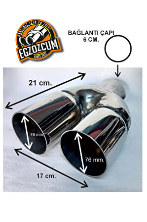 Çift yönlü 76 mm. Full paslanmaz krom çiftli takım 2 adet (sağ/sol) egzoz ucu eksoz başlığı krom