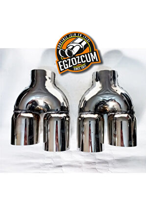 Çift yönlü 76 mm. Full paslanmaz krom çiftli takım 2 adet (sağ/sol) egzoz ucu eksoz başlığı krom