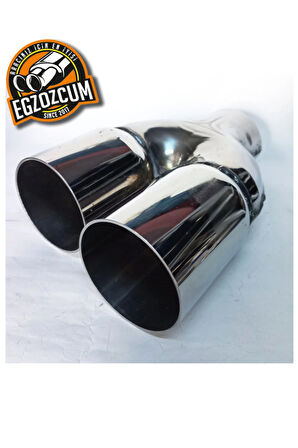 Çift yönlü 76 mm. Full paslanmaz krom çiftli takım 2 adet (sağ/sol) egzoz ucu eksoz başlığı krom