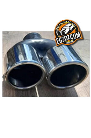 90 mm Çift çıkış eşit yuvarlak verev kesim krom sessiz egzoz ucu eksoz çıkışı 1 adet