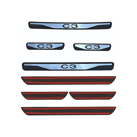 C3 Kapı Eşiği 2018 ve Üzeri New Krom Kapı Eşiği 4 Parça Paslanmaz Çelik