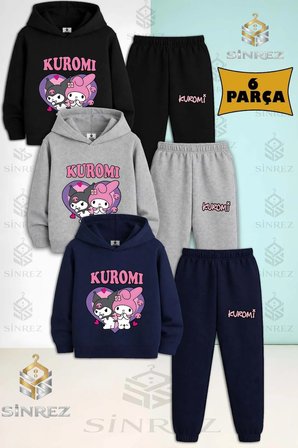 Çocuk Unısex KUROMI KALP ICINDE 2LI 3'Lü Kapşonlu Eşofman Takımı