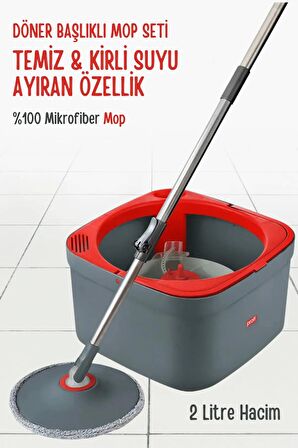 Döner Başlıklı Otomatik Mop Temizlik Seti - Temiz & Kirli Suyu Ayıran Özellik