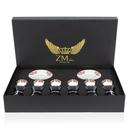 Mercan Kırmızı 18 Parça Çay + Mırra Set Hediye Kutulu