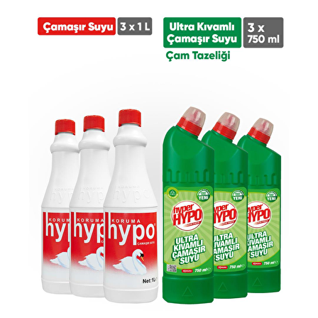 Hyper Hypo Çam Tazeliği Normal Sıvı Çamaşır Suyu 750 ml + Hypo Çamaşır Suyu 1 lt