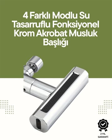 Krom Musluk Başlığı | 4`ü 1 Arada Su Çıkışı | Kolay Montajlı