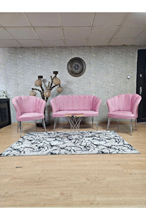 Krom  Kaplama  Tel Ayak Papatya Çay Seti Koltuk Takımı , Balkon, Salon, Ofis, Cafe Koltuk Takımı