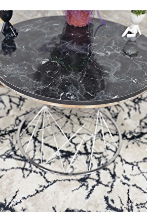 Krom Kaplama Siyah Mermer Gold Cumba Suntalem Tabla Pota Orta Sehpa - 3 1 Sehpa - Orta Sehpa