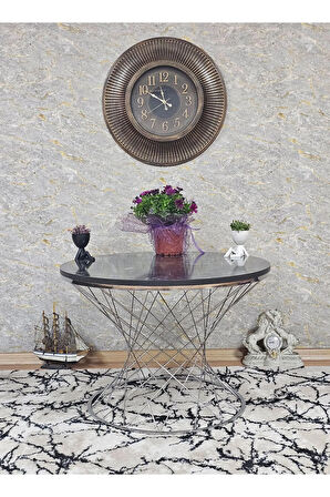 Krom Kaplama Siyah Mermer Gold Cumba Suntalem Tabla Pota Orta Sehpa - 3 1 Sehpa - Orta Sehpa