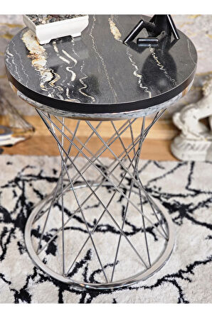 Krom Kaplama Pota Sehpa - Sehpa - Ahşap Sehpa - Metal Sehpa - Sunta Sehpa - Tek Sehpa - Zigon Sehpa