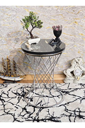 Krom Kaplama Pota Sehpa - Sehpa - Ahşap Sehpa - Metal Sehpa - Sunta Sehpa - Tek Sehpa - Zigon Sehpa