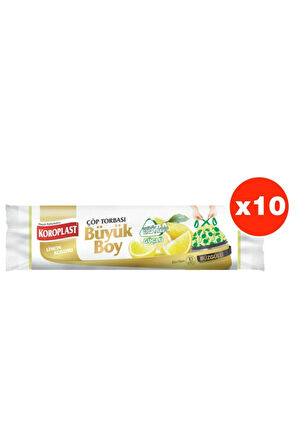 Ekstra Güçlü Limon Büzgülü Büyük Boy 10lu Çöp Torbası X 10 Paket (65*70 Cm)