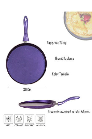 Granit Krep Bazlama Gözleme Tavası Mor 30 Cm