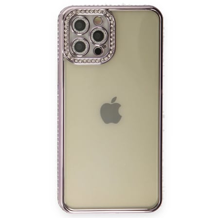 Bezos iPhone 12 Pro Kılıf Joke Taşlı Silikon - Mor KRT
