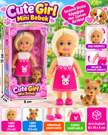 Bezos Kahverengi Köpekli ve Sarışın Mini Bebek KRT