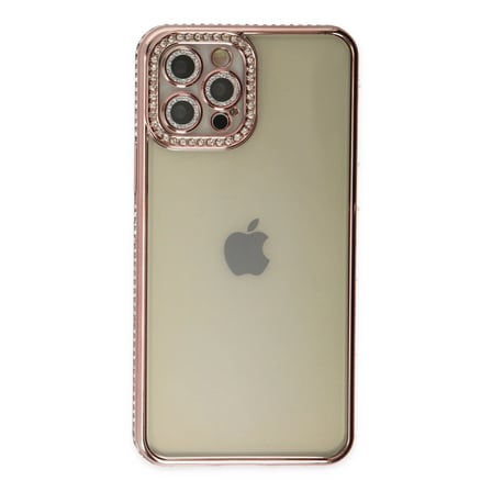 Bezos iPhone 12 Pro Kılıf Joke Taşlı Silikon - Pembe KRT