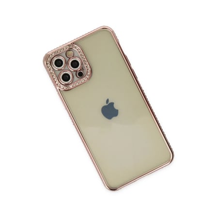 Bezos iPhone 12 Pro Kılıf Joke Taşlı Silikon - Pembe KRT