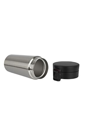 Paslanmaz Çelik Termos 500 ml Sızdırmaz Kilitli Kapak Çift Katmanlı Travel Mug Gri