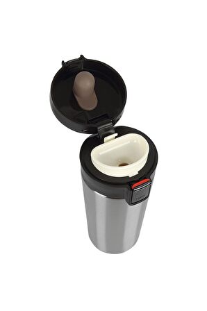 Paslanmaz Çelik Termos 500 ml Sızdırmaz Kilitli Kapak Çift Katmanlı Travel Mug Gri