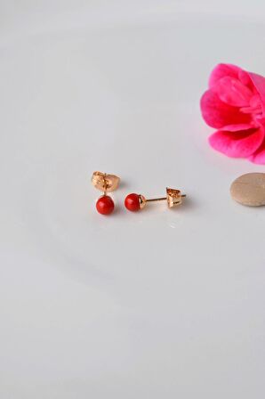 5 mm Kırmızı Top İnci Küpe