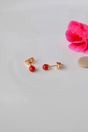 5 mm Kırmızı Top İnci Küpe