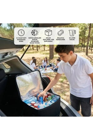 Isı Koruyucu Termal Taşıma Çantası 32 Litre – Araç Bagaj Organizeri, Termos, Katlanabilir Keçe Sakla