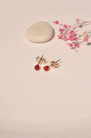Kırmızı İnci Top Küpe 4 mm