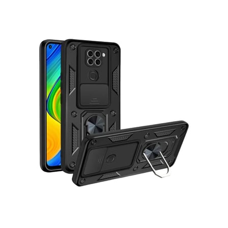 Newface Xiaomi Redmi Note 9 4G Kılıf Pars Lens Yüzüklü Silikon - Siyah
