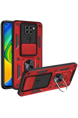 Newface Xiaomi Redmi Note 9 4G Kılıf Pars Lens Yüzüklü Silikon - Kırmızı