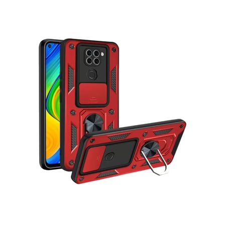 Newface Xiaomi Redmi Note 9 4G Kılıf Pars Lens Yüzüklü Silikon - Kırmızı
