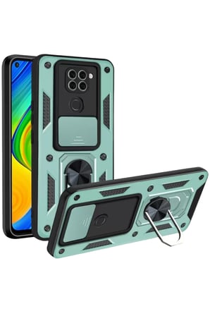 Newface Xiaomi Redmi Note 9 4G Kılıf Pars Lens Yüzüklü Silikon - Yeşil